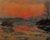 克劳德 莫奈 : Sunset on the Seine in Winter